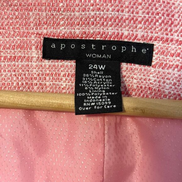 Apostrophe Pink Tweed Style Pink Blazer Jacket Size 24W NWT - Picture 4 of 9